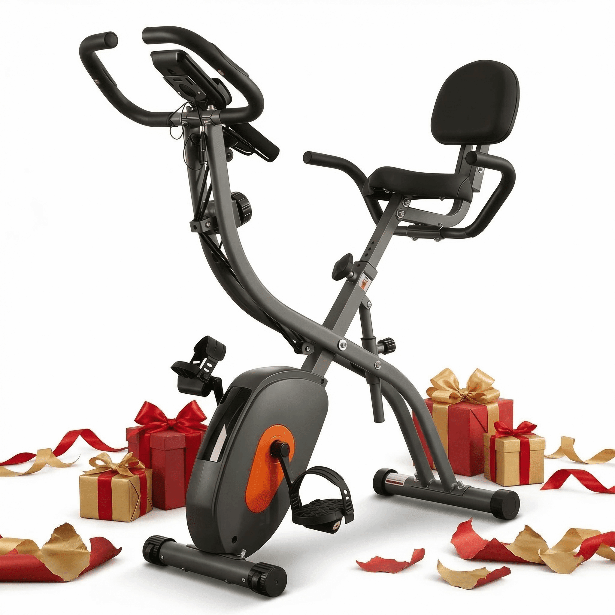Naipo Folding Exercise Bike 4 in 1 Magnetic Stationary Recumbent Bike 10 Level Resistance for Home Use with Arm Resistance Bands