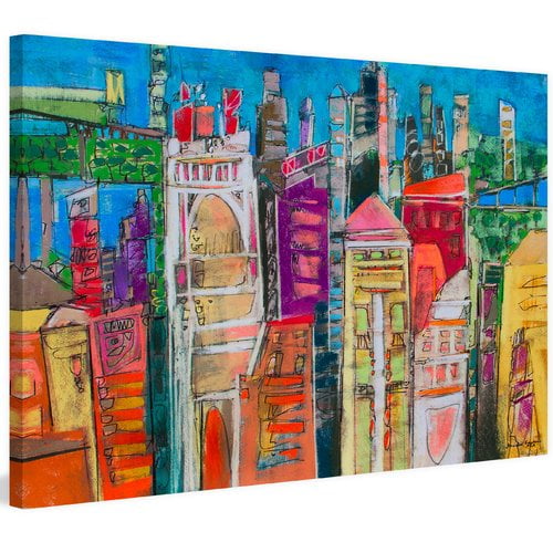 "City Skyline 6" Painting Print on Wrapped Canvas