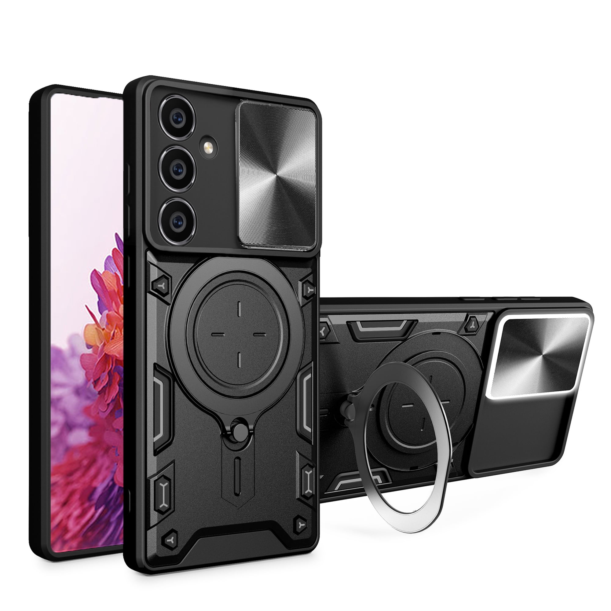 Xilaimitoo for Samsung Galaxy S23 FE 5G Case, Galaxy S23FE Case with Slide Camera Cover, Military-Grade Phone Case with Upgrade Kickstand for Samsung S23 FE, Black
