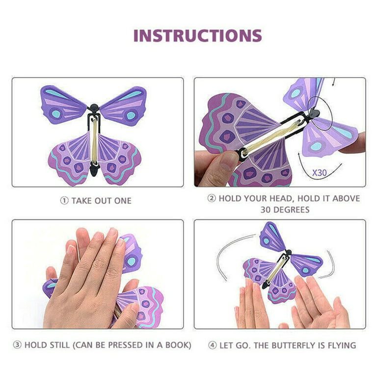 Magic Flying Butterfly for Surprise - Rubber Band Powered Butterfly in The Book Wind Up Butterfly Toy for Spring, Easter, Card Surprise Gift or Part