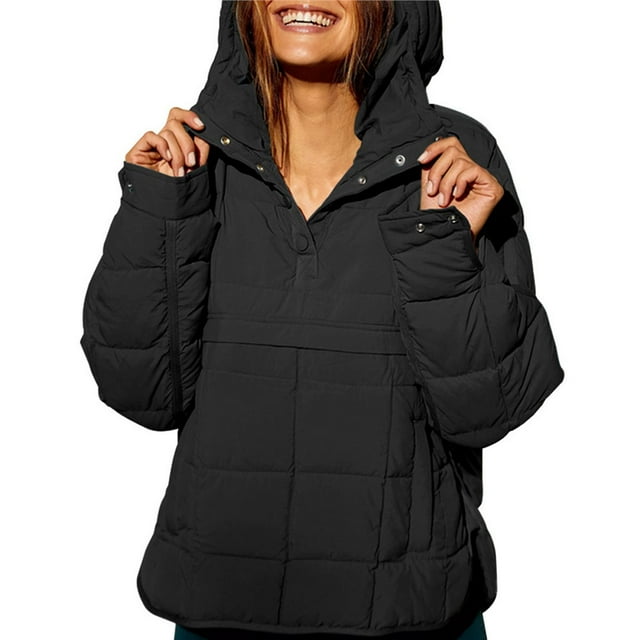 Chaqueta Acolchada Oversize para Mujer, Estilo Dolman, con Capucha, Larga, Cálida y Estilo Top Negro XL