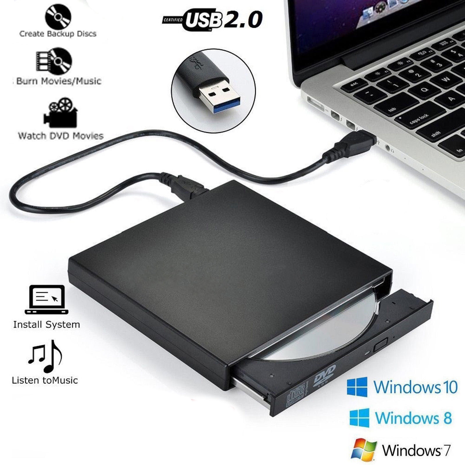 parity extremely Anemone fish USB External DVD CD RW Disc Burner Combo Drive Reader for Windows 98/8/10  Laptop PC - Walmart.com