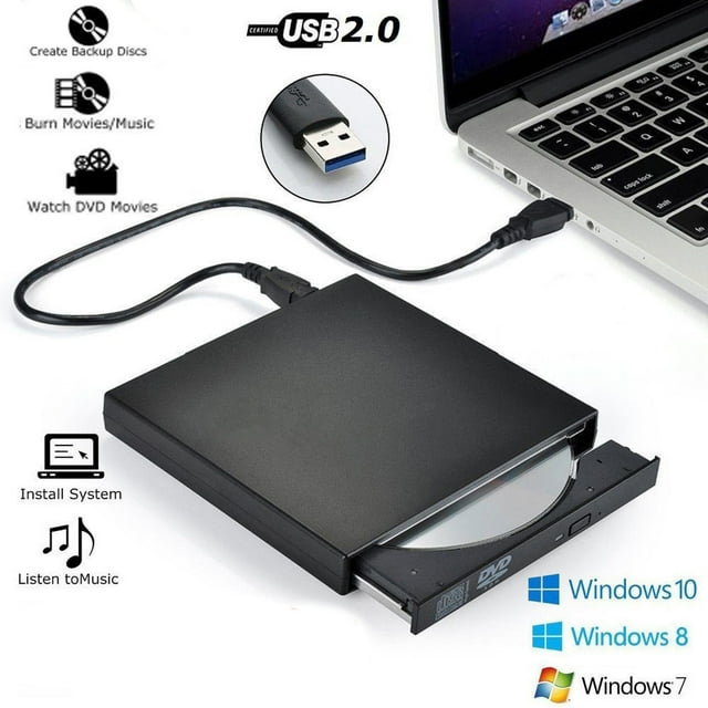 Lecteur Combo de Graveur de Disque DVD CD RW Externe USB Plug & Play pour Windows 98/8/10 Ordinateur Portable PC