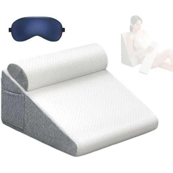 Hiquo Wedge Pillow, 100% Light Blocking Silk Sleep Mask, 4-in-1 Versatile Wedge Pillow, Premium Memory Foam & Removable Cover, for Head, Neck, Leg and Back Support