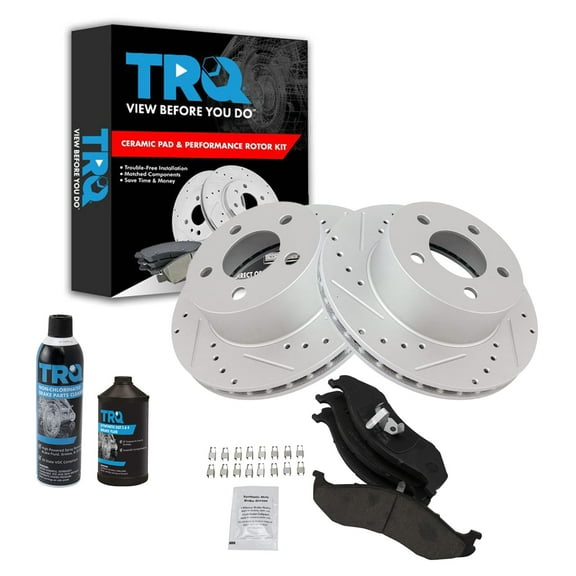 TRQ Ceramic Brake Pad & CrossDrilled Rotor w/Chemicals BKA16514 Fits select: 1997-1999 JEEP WRANGLER / TJ, 1990-1995 JEEP WRANGLER / YJ