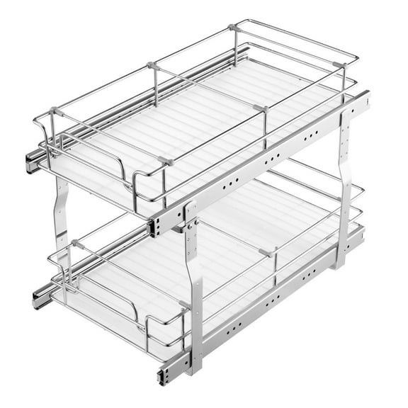 Wire Pull Out Cabinet Organizer, 2-Tier Under Sink Shelves 12x21 Inch