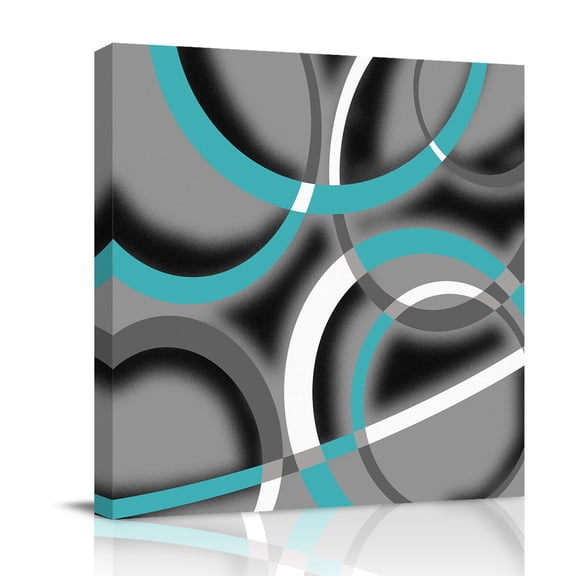 Canvas Wall Art, Turquoise Geometric Framed Canvas Prints for Bathroom Kitchen, Grey Classic Abstract Lines Striped Gallery Wrapped Wall Decor for Home Office, Gifts, 10"x10" Ship Next Day