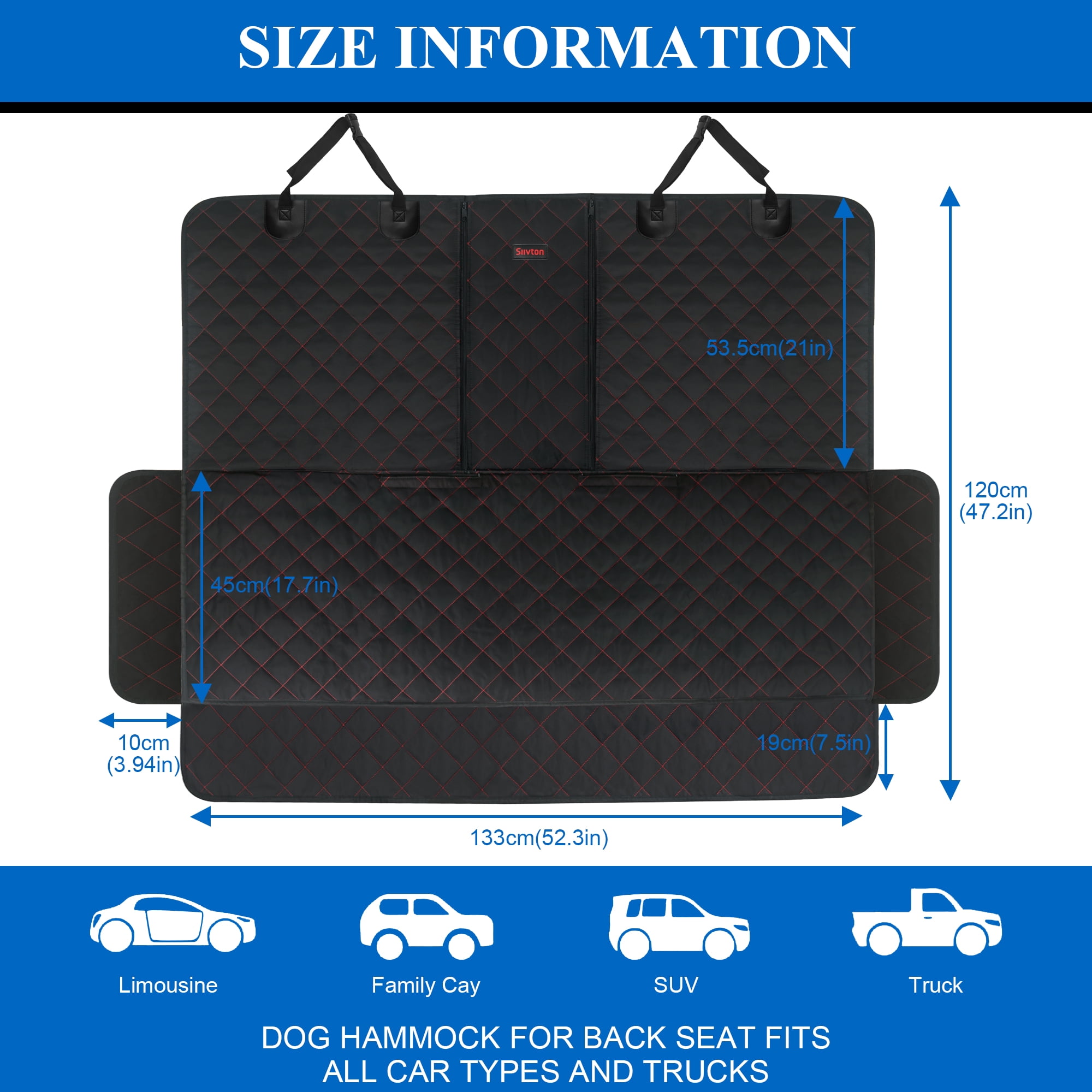 Siivton Dog Car Seat Covers for Back Seat Waterproof Bench Seat Cover Protector Nonslip Durable Soft Pet Back Seat Covers for Car, Truck, & SUV (Black)