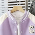 thumbnail image 6 of Gvdentm Baby Boy Girl Baseball Varsity Jacket 18M-12T Letter C Causal Button Down Letterman Bomber Jacket Lightweight Sweatshirts Coat(Light Purple,7-8 Years), 6 of 8