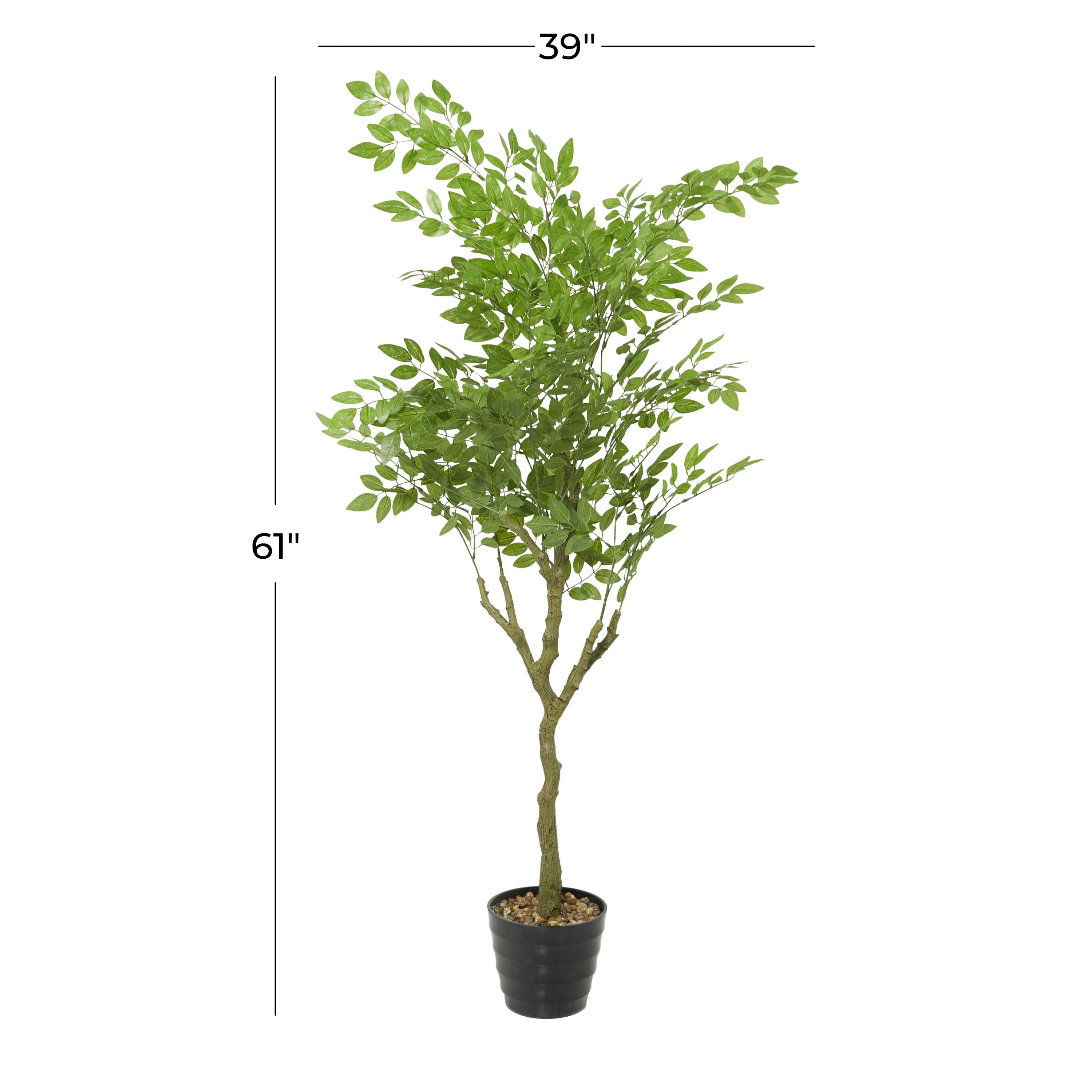 DecMode 61" Artificial Weeping Fig Tree in Realistic Leaves and Black Melamine Pot