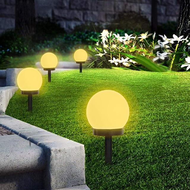 Muyoka Luces de camino solar Lámpara de bombilla LED para exteriores Control de luz de estaca solar Encendido / apagado automático Lámpara de paisaje Solar para patio trasero Jardín Camino Césped, 4 p Muyoka Hogar