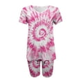 thumbnail image 5 of ibiyuan Women 2 Piece Outfits Sets Women's Gradient Print Two Piece Outfit V Neck Short Sleeve Top and Matching Shorts Casual Summer Set, 5 of 5