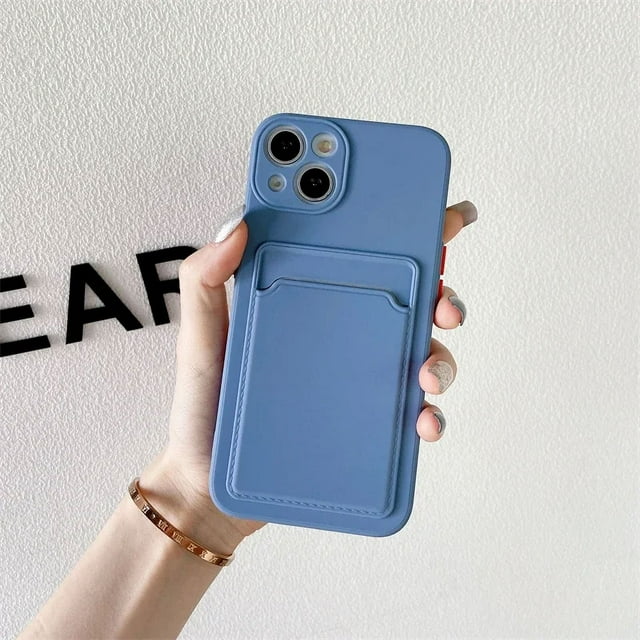 Luxury Slot Wallet Back Case For iPhone 15 14 13 12 11 16 Pro Max Soft Silicone Card Holder Cover For iPhone 16 15 14 Plus Case Blue for iPhone 15Pro Max