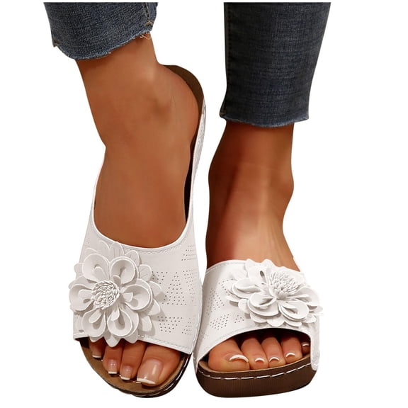 Summer Sandals For Women One-Line Hollow Fish Mouth Wedge Heel Fashion Casual Outdoor Beach Essentials Sandals for Women (Foundations)