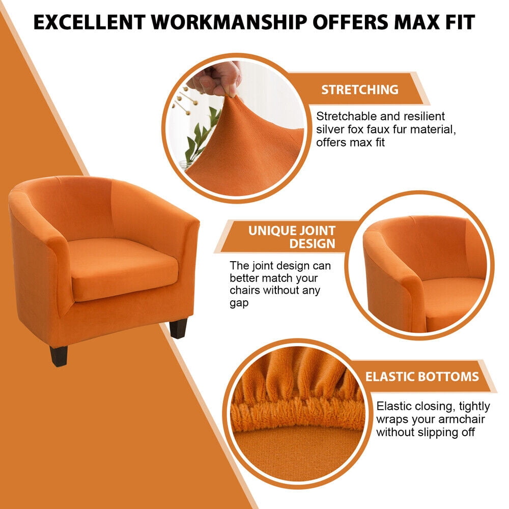 JIAN YA NA Stretch Velvet Club Chair Cover Tub Chair Covers Armchair Sofa Slipcover Furniture Protector for Living Room 2 Pcs/Set（Orange）
