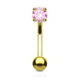 thumbnail image 1 of Eyebrow Ring Curved Barbell 14K Solid Gold with Prong Round Cubic Zirconia, 1 of 10
