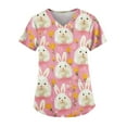 thumbnail image 4 of Clearance Holiday Scrubs，Easter Scrub Tops Women Bunny Egg Hunt Print Short Sleeve V Neck Stretchy Holiday Nurse Working Uniform Scrubs Sets，Pink，L, 4 of 4