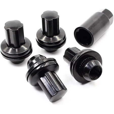 Set of 4 Veritek 14x1.5mm 1.85 Inch 47mm Length 19mm Key Hex OEM Mag Washer Style Factory Replacement Black Wheel Locks for Toyota Sequoia Landcruiser Tundra Lexus LX
