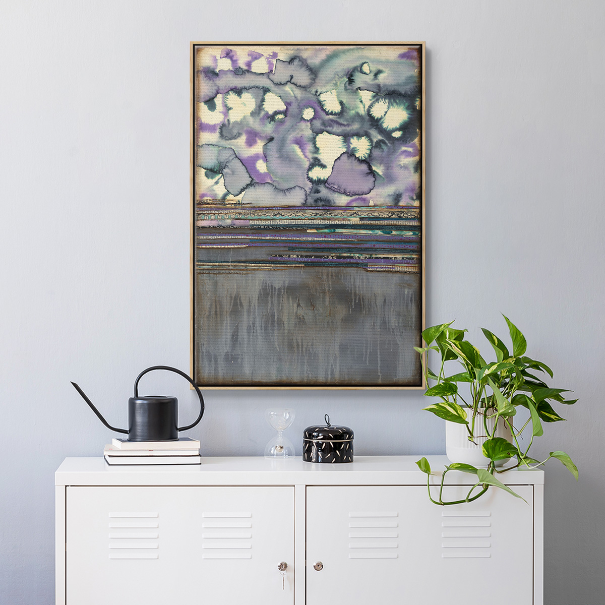 Fireworks Framed Premium Gallery Wrapped Canvas - Ready to Hang - 17 x 25 - Natural Wood Floating Frame