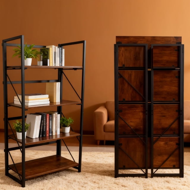 Folding Bookshelf Convertible Design Multifunctional Plant Stand Storage Rack Shelves for Home Office Easy Assembly