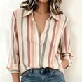 thumbnail image 4 of VSSSJ Women's Striped Button Down Shirts Long Sleeve Casual Loose Fit Collared Blouses Wrinkle Free Office Work Dress Shirt Tops Brown S, 4 of 4