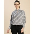 thumbnail image 2 of Moomaya Chic Stripe Folded Band Neck Top - Long Sleeves, Regular Fit Office Wear, 2 of 9