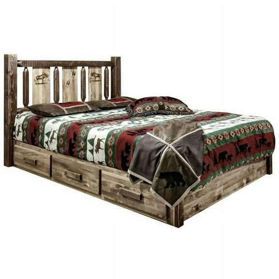 Montana Woodworks Homestead 94" Pine Wood Cal King Platform Bed in Brown