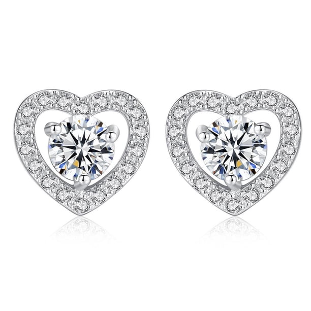 S925 Pendientes De Plata Esterlina Fashin Zircon Pendientes En Forma De Corazón Joyería De Moda Para Regalos De Mujeres Minnieouse AP005810-00