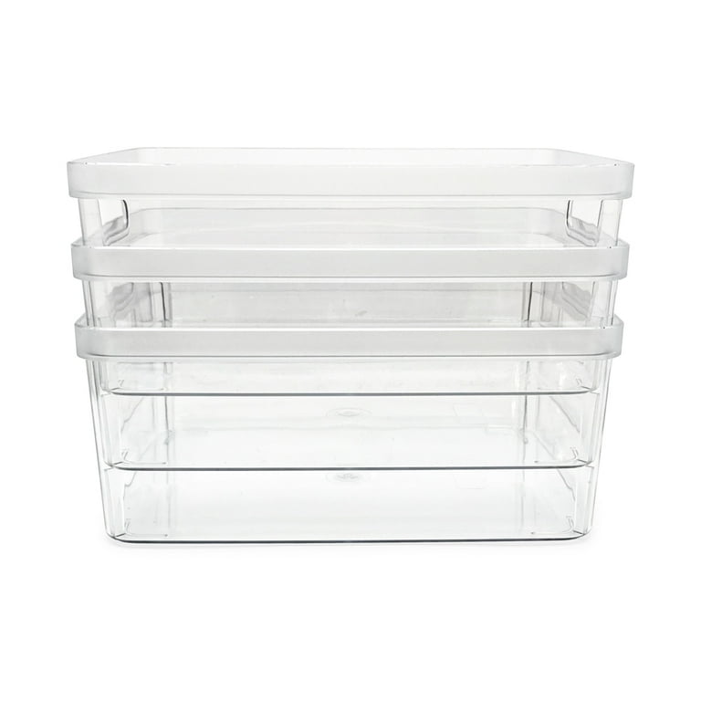 Isaac Jacobs Clear Storage Bins w/Cutout Handles, Plastic Organizer for  Home, Office, Kitchen, Fridge/Freezer, Bathroom, BPA Free, Food Safe