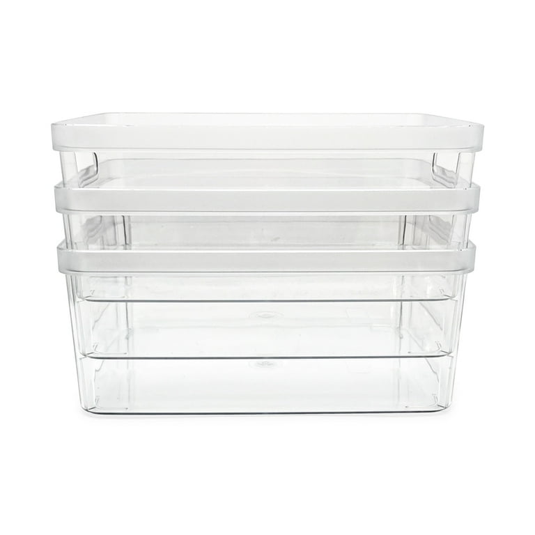 Isaac Jacobs 2-Pack Square Clear Plastic Storage Bins with Cutout Handles,  Food Safe/BPA Free