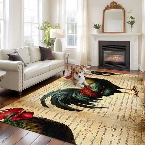 6'x9' Area Rugs, Retro Rooster Indoor Outdoor Area Rug for Living Room Bedroom, Farmhouse Vintage Animal Watercolor Washable Bathroom Rugs Kitchen Floor Carpet Mats Home Decor Aesthetic