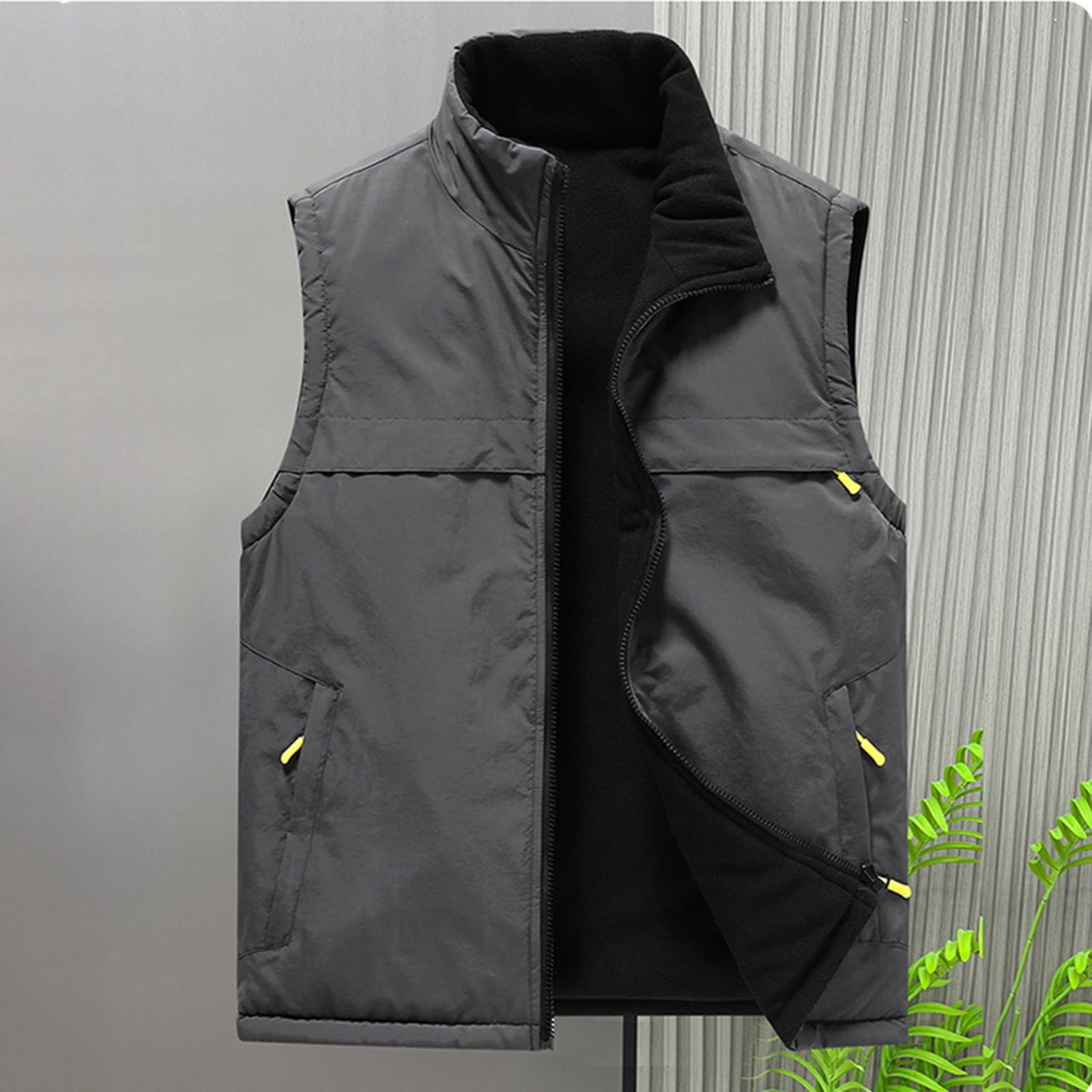 zfhfof Men's Lightweight Reversible Vest Outerwear Zip Up Fleece Lined Sleeveless Jacket Winter Warm Vests for Work Running Hiking