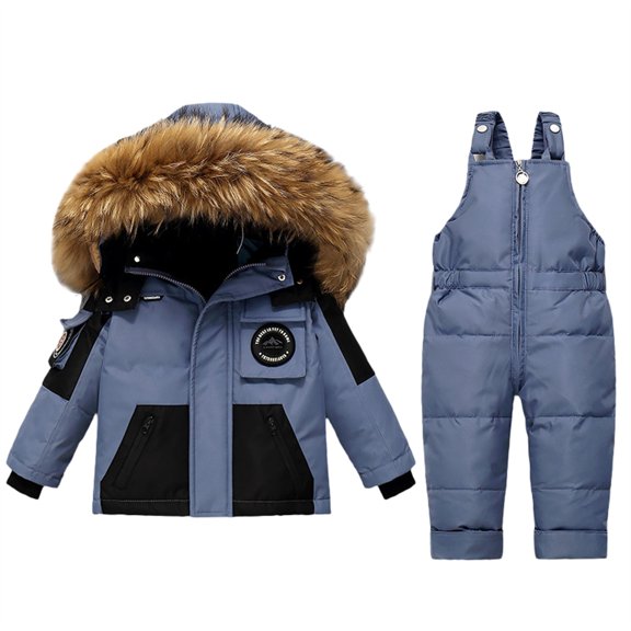 LNMQLPDBS Toddler Girls Windproof Warm Ski Jacket Bib Pants Set Faux Fur Trim Hooded Winter Outdoor Two Piece Snowsuit Water Resistant Insulated Cold Weather Skiwear for Kids Skiing
