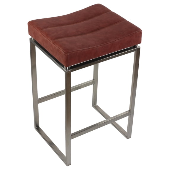 Cortesi Home Isis Counter-Height Stool in Brushed Stainless Steel, Retro Brick Red