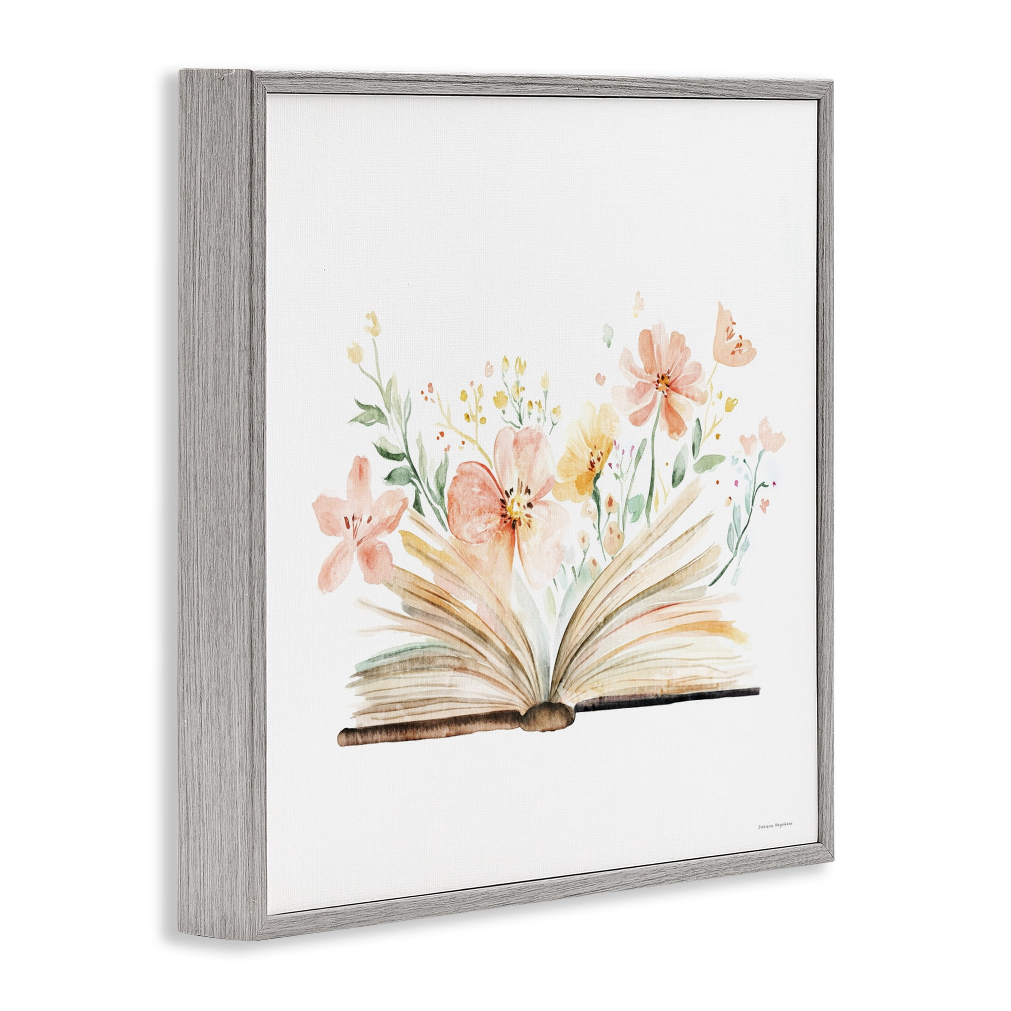 Stupell Industries Floral Flourishing Words Gray Framed Giclee Art, design by Svetlana Aleynikova