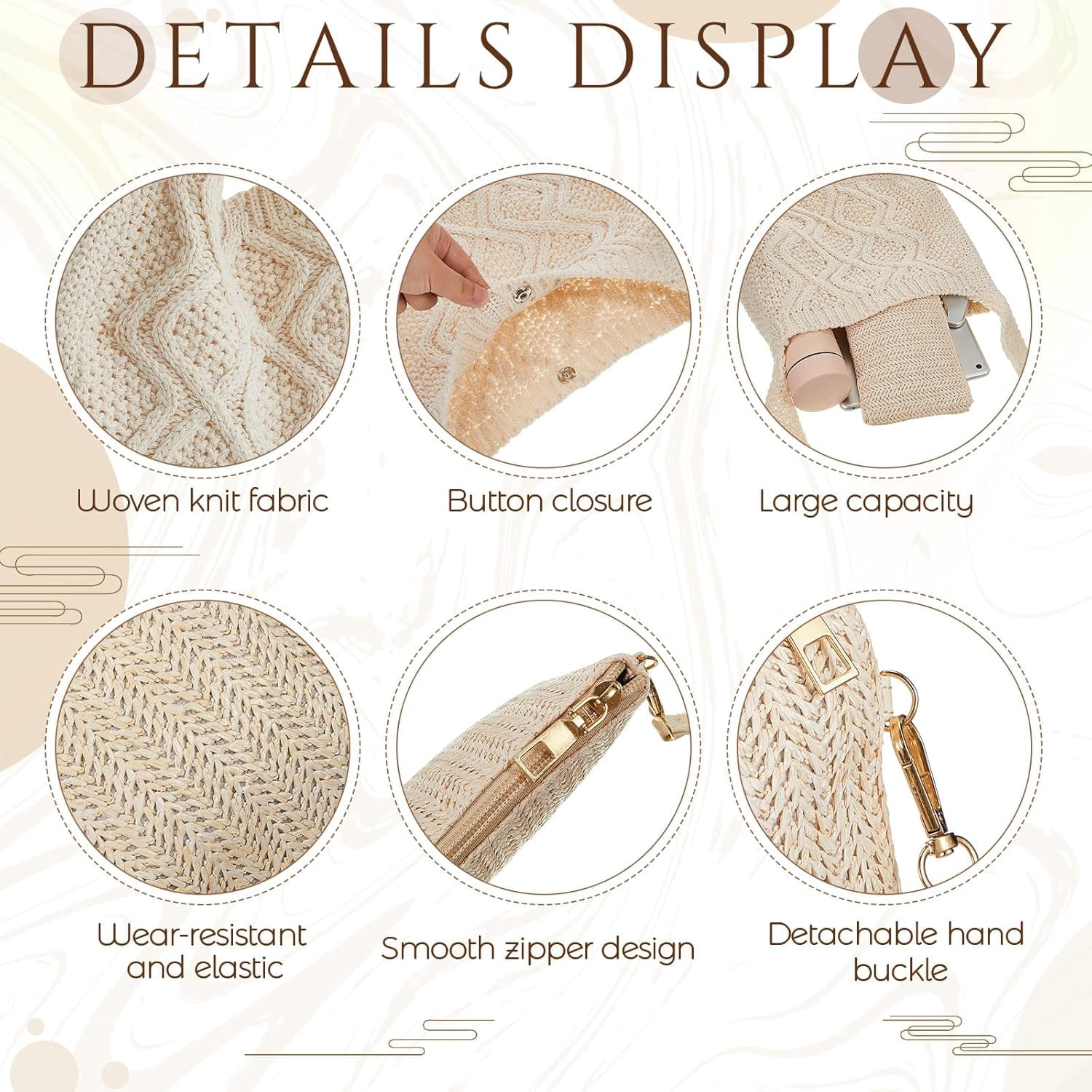 Crochet Bag for Women Crochet Tote Bag with Wristlet Wallet Bohemian Aesthetic Shoulder Handbag for Women Summer Beach(Elegant Style)