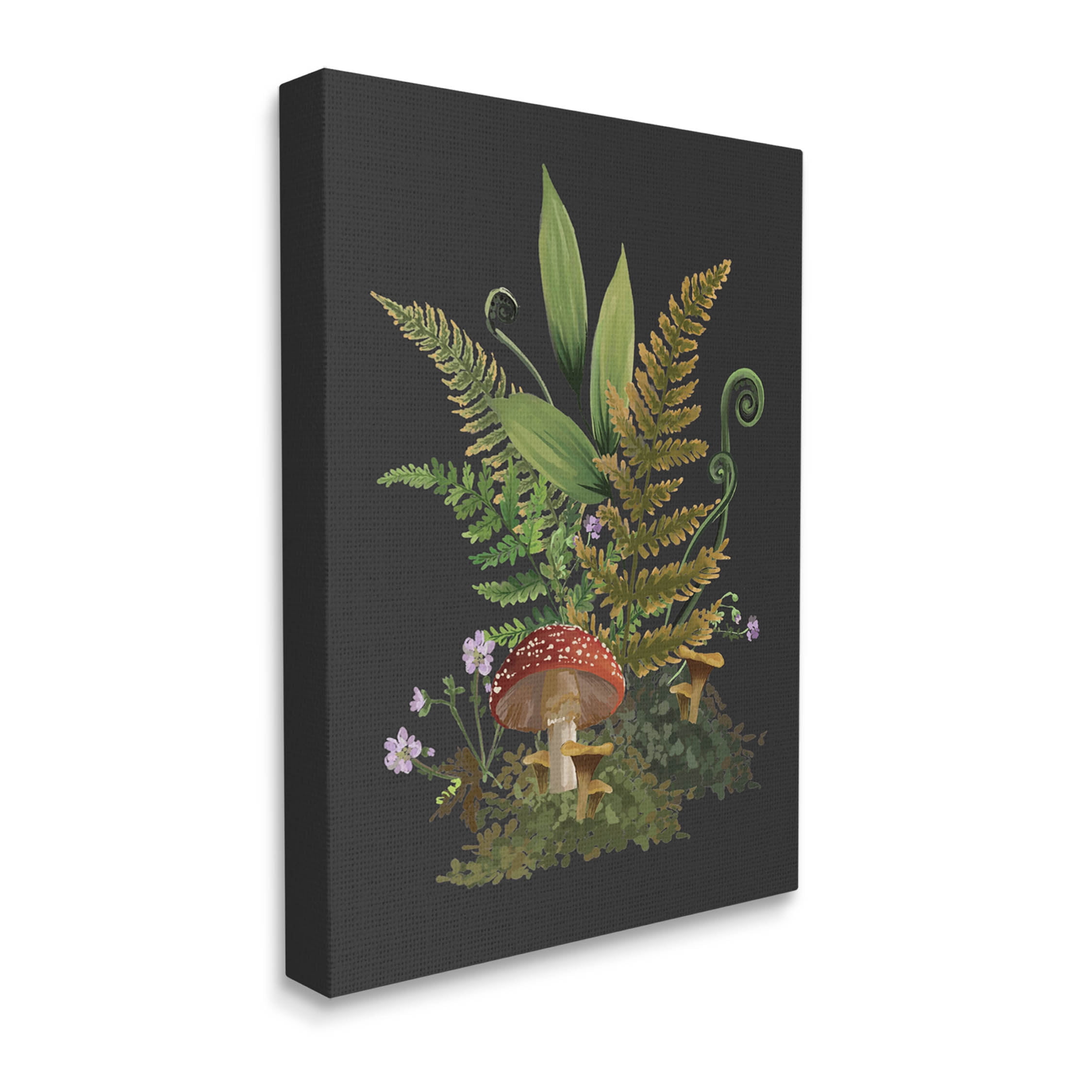 Ferns Sprouting Woodland Mushroom Plants Botanical & Floral Graphic Art Gallery Wrapped Canvas Print Wall Art