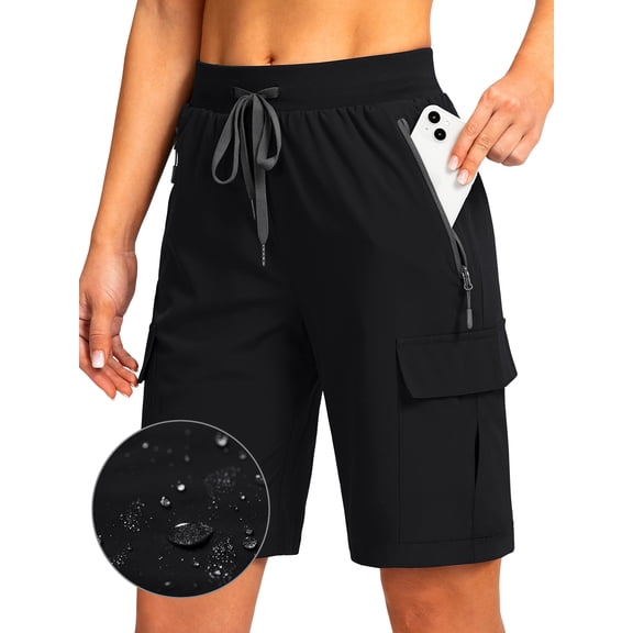 Women's 9" Cargo Hiking Shorts Quick Dry Lightweight Athletic Shorts with Zipper Pockets for Women Summer Golf Black M