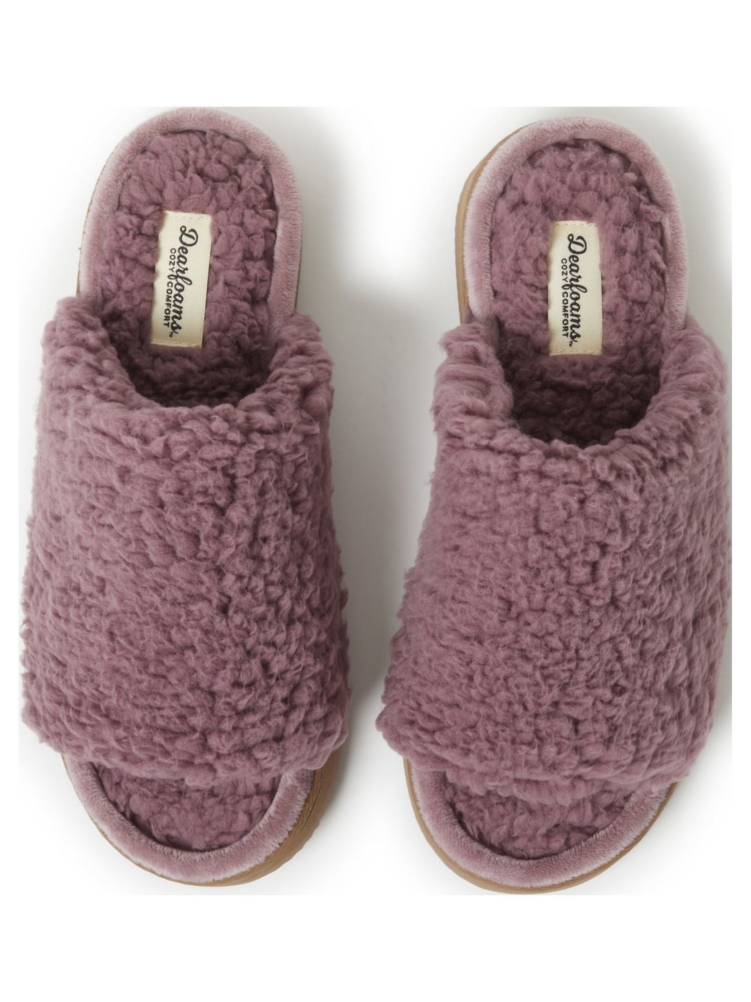 Dearfoams Cozy Comfort Women's Teddy Pile Open Toe Scuff Slippers