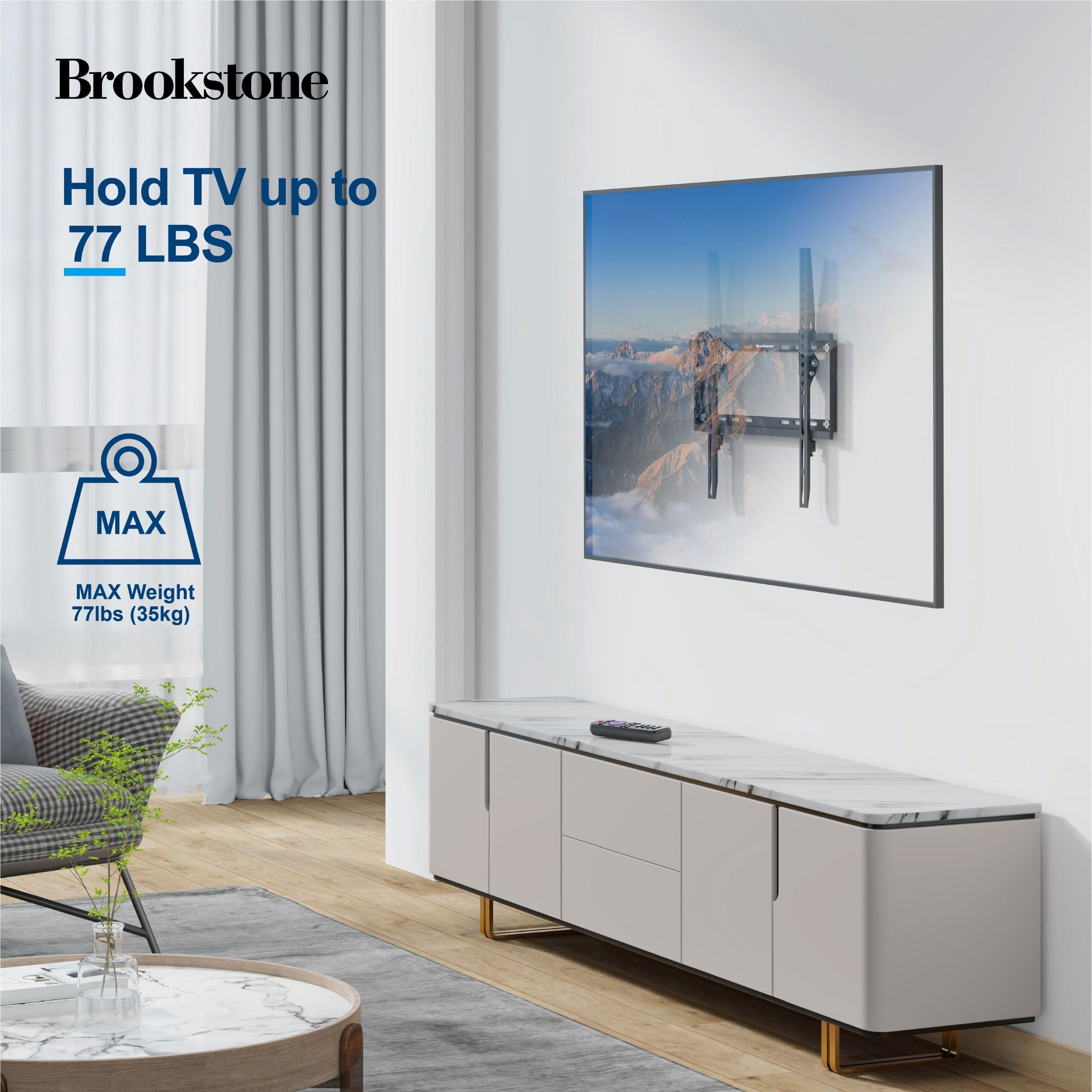 Brookstone Tilt Wall Mount for 36″–70″ TVs, 0.81″ Low Profile, 77 lbs Capacity