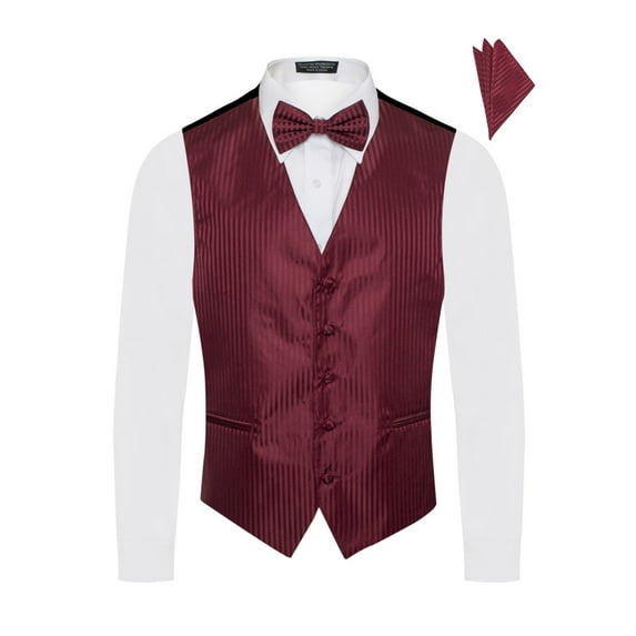 Men's Premium Vertical Lines Tone on Tone Stripes Vest - NeckTie – Bow Tie - Pocket Square 4 Piece Set for Suits & Tuxedos-Many Colors