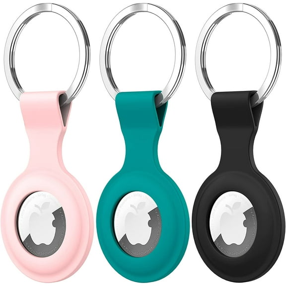 Suoman 3 Pack Silicone Case Keyring, Tracker Cover for Apple AirTag, Case Cover Locator Keychain for Apple AirTag Case Key Ring, for Airtag Accessories Black Green Pink