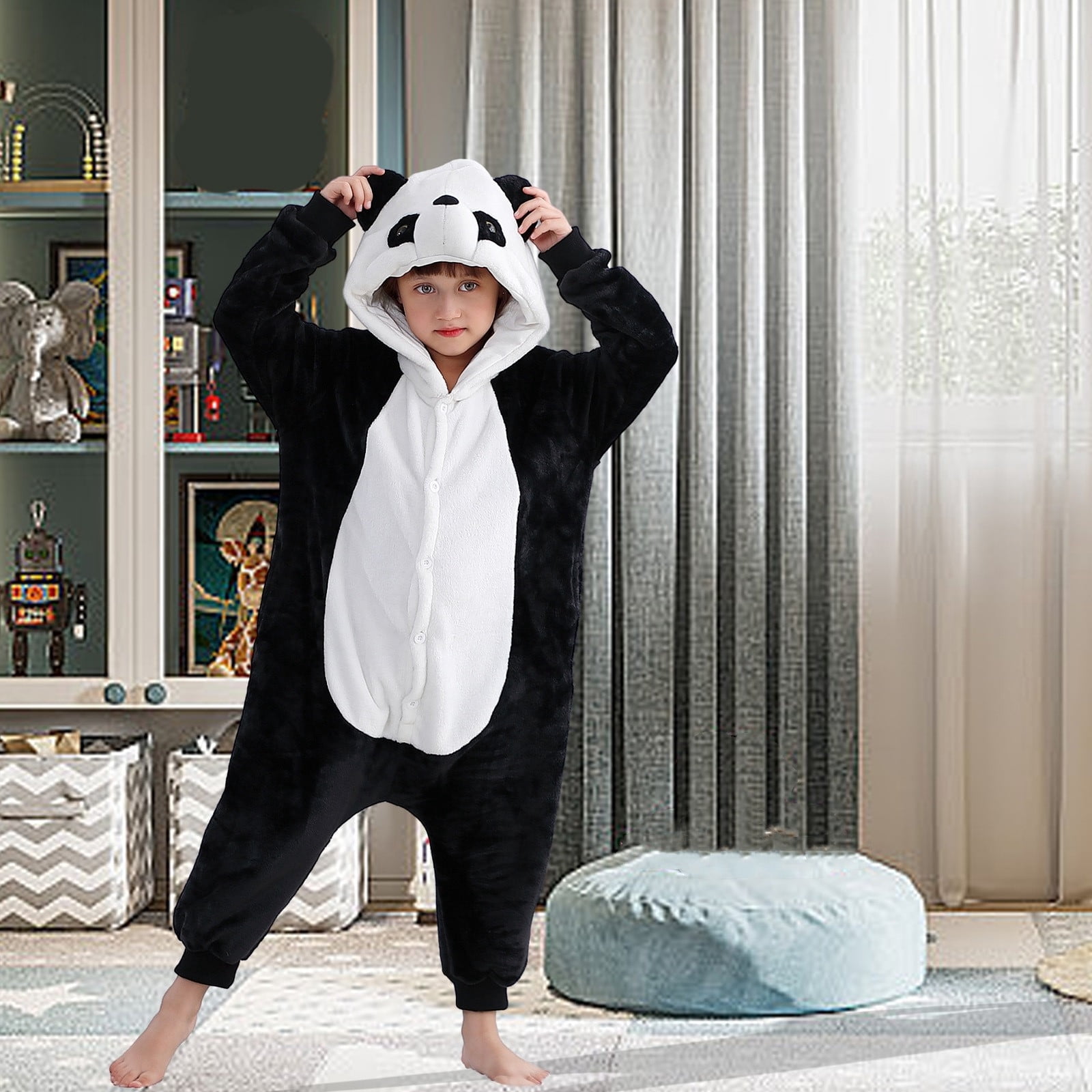 Infant Baby Fleece Jumpsuits Panda Onesie Pajama Toddler Hooded Romper Plush Zipper Winter Warm Coat