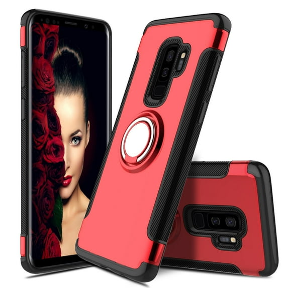 Mignova Galaxy S9 Plus Case, Two-layer Reinforced Back Cover Protect Case with Ring Holder for Samsung Galaxy S9 Plus(Red)