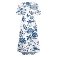 thumbnail image 7 of YueHuiYing Women's Summer Casual Blue-and-White Porcelain Print Short-Sleeve Round-Neck Knee-Length Dress, 7 of 7