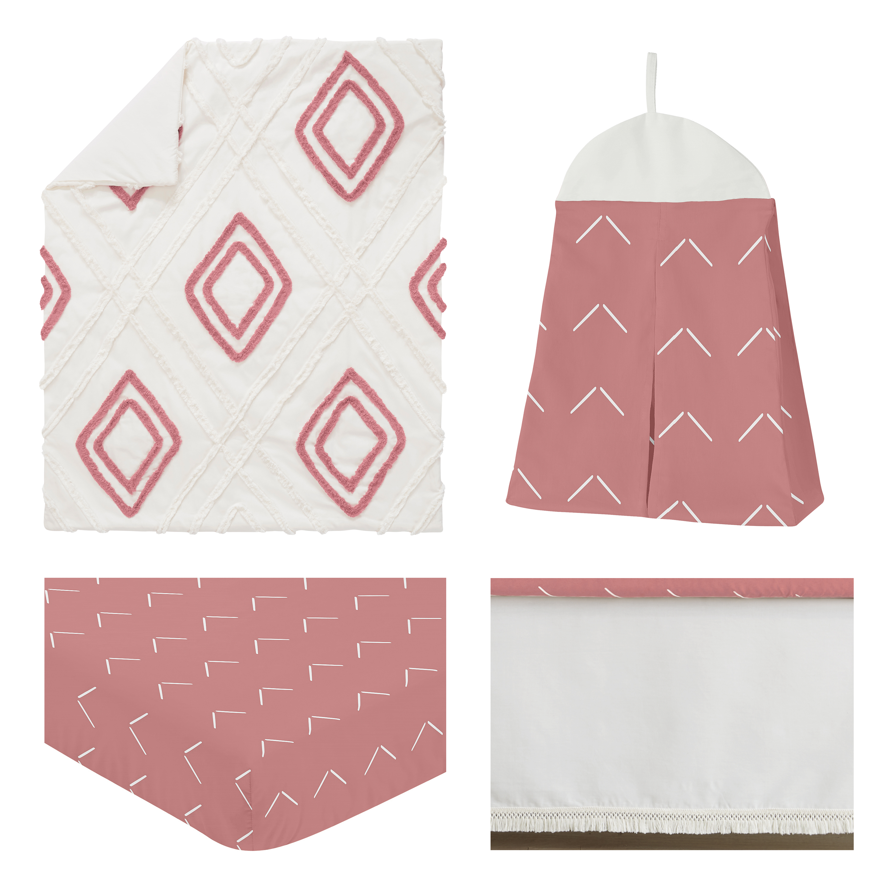 Sweet Jojo Designs Diamond Tuft Mauve Pink Ivory Off White 4 Piece Crib Bedding Set