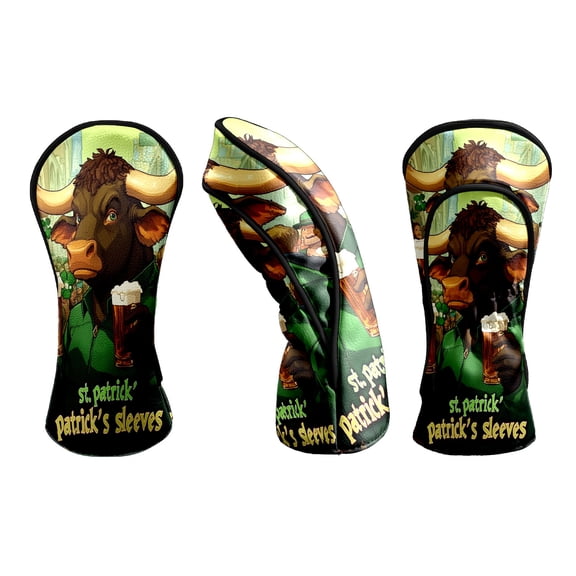 Golf Club Head Covers Dark Bull Patrick's Day Design Waterproof Leather Golf Head Covers for Men Women Driver Head Cover Fairway Headcover for Golf Lovers