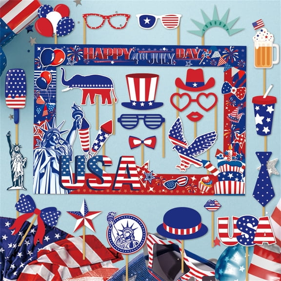 Party Decorations, 4Th of July Decor, Red White and Blue Decorations, Blue and Red Balloons, Handheld Diy Photo Booth Frame, Patriotic Decor, Holiday Decorations, Statue Liberty,