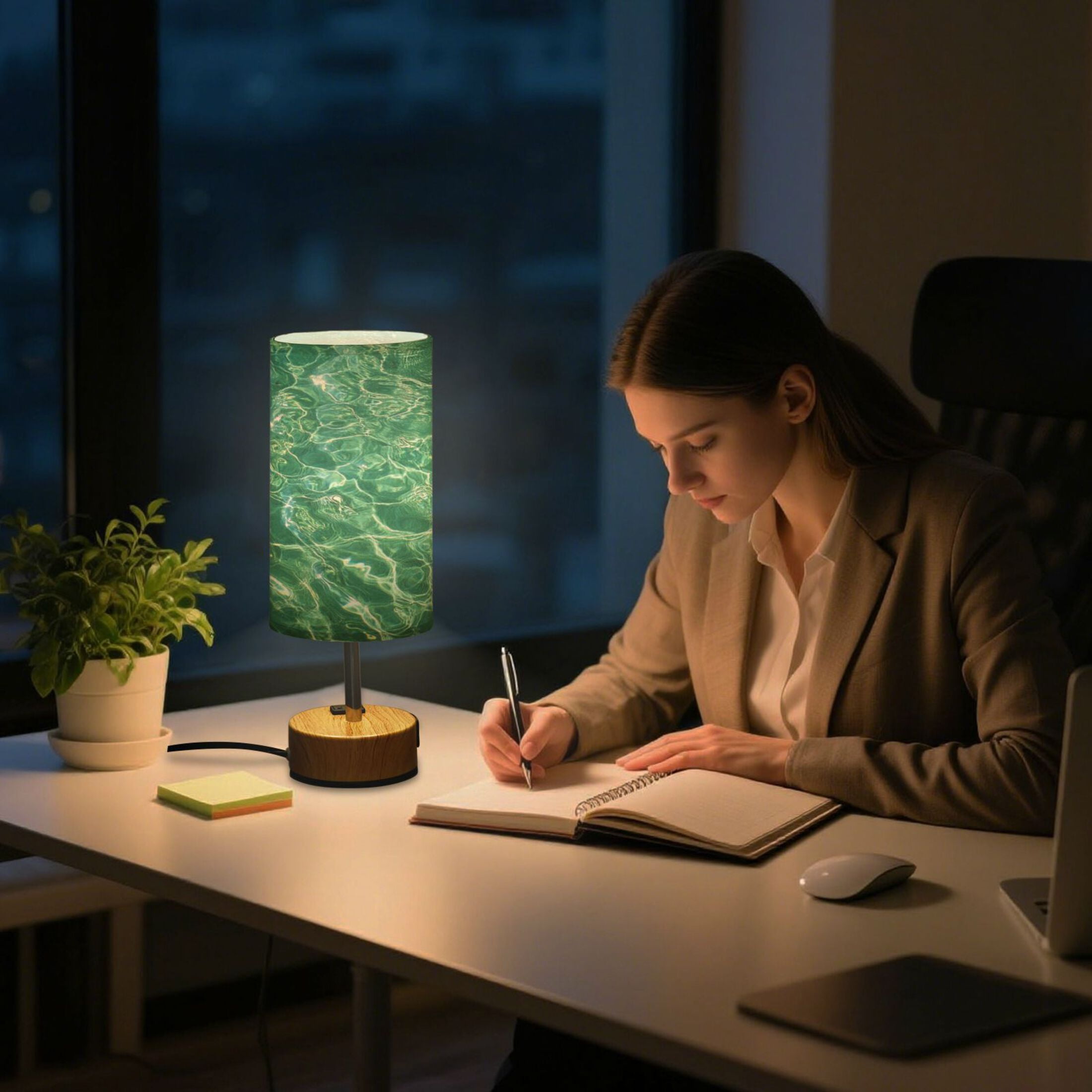 Touch-Control 3-Color Desk Lamp with Plug – Energy-Saving LED + 3 Simultaneous Charging Ports Green Water Ripples