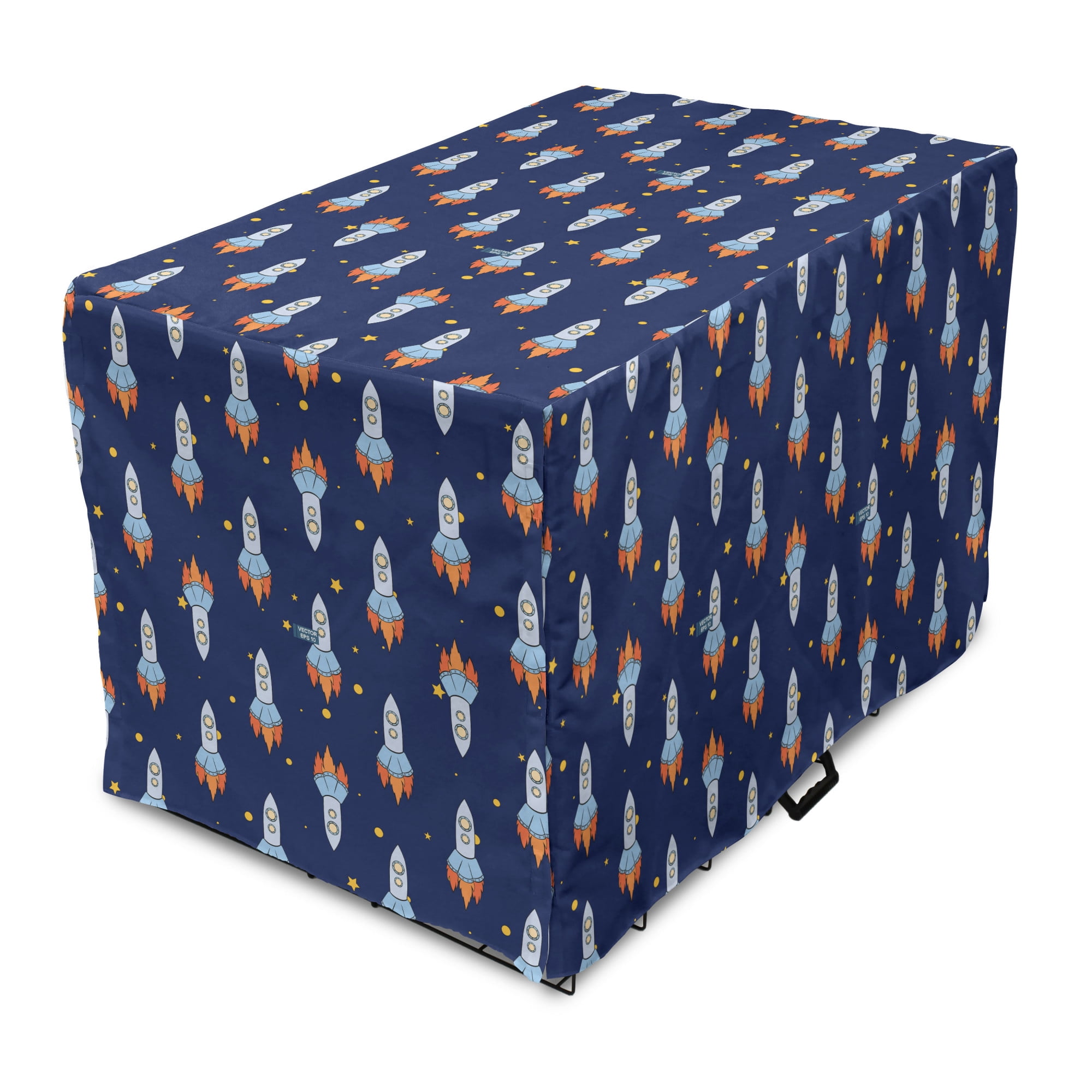 Outer Space Dog Crate Cover, Rockets Flying to Sky Galactic Journey
